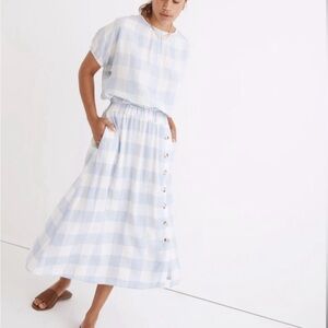 NWT 2 Piece Madewell Linen-Blend Bubble Top & Side-Button Midi Skirt, Sz XS